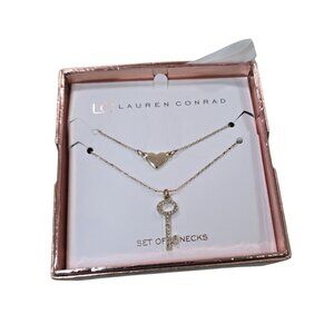 LC Lauren Conrad Women's Gold Plated Heart Key Rhinestone Layer Necklace NWT